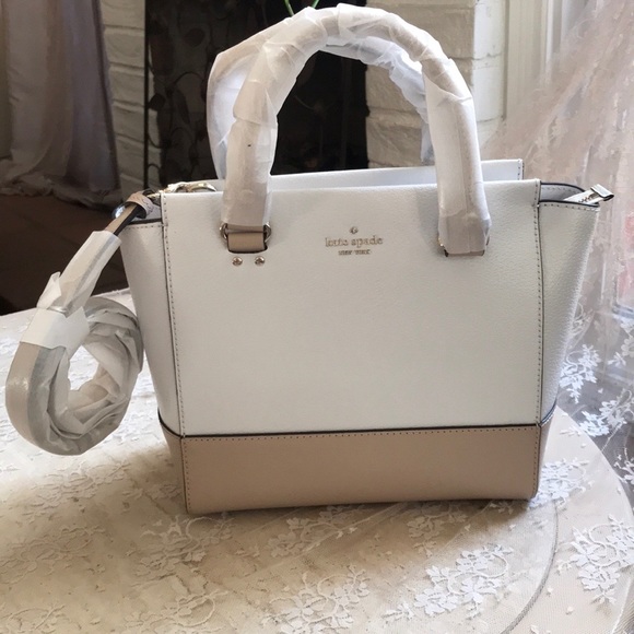 NWT Kate Spade Wellesley Camryn Warm White & Beige Multi Leather Satchel